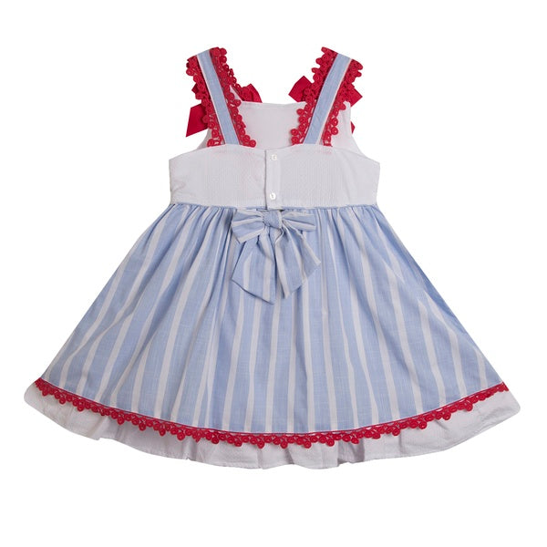 Vestido con tirantes color azul y rojo para niña| Newness