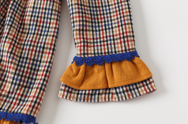 Vestido cuadros azul y marron con detalles azul rey para niña | Newness