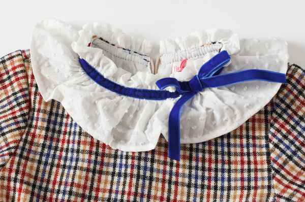Vestido cuadros azul y marron con detalles azul rey para niña | Newness