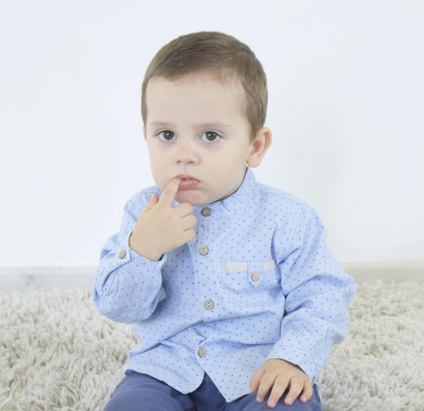 Camisa azul de puntos para bebe niño | Newness