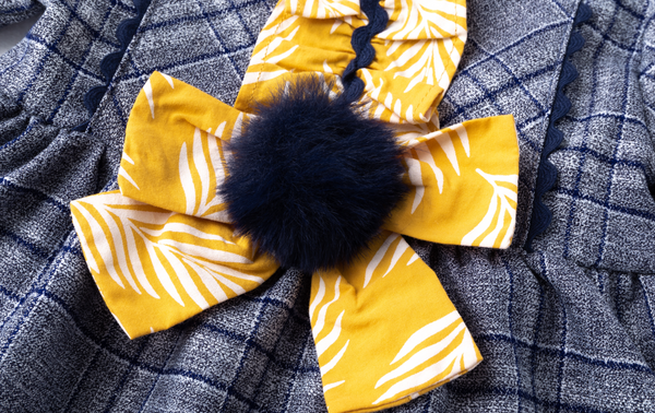 Vestido de fiesta combinado cuadros marinos y detalles en estampado amarillo para  bebe niña |Newness