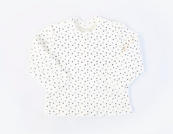 Conjunto tres piezas  camiseta color crudo con lunares y pichi azul para bebe niña | Losan