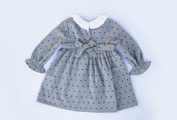 Vestido color gris con lunares y cuello blanco para niña | Losan