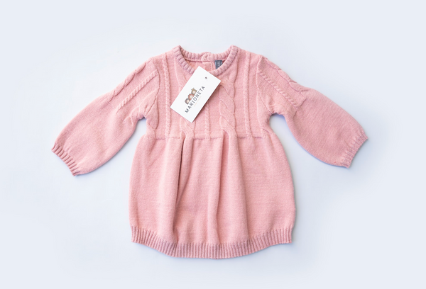 Vestido manga larga tejido color rosa para bebe niña | LOSAN