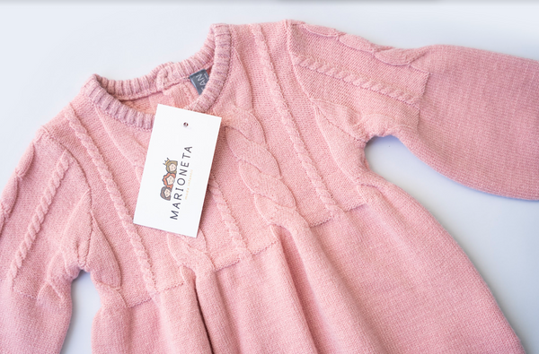 Vestido manga larga tejido color rosa para bebe niña | LOSAN
