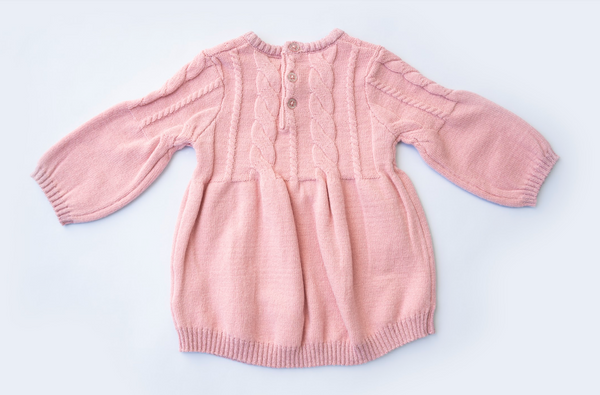 Vestido manga larga tejido color rosa para bebe niña | LOSAN