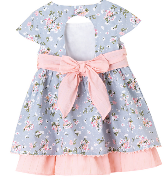 Vestido estampado salmon y azul con flores para niña | Newness