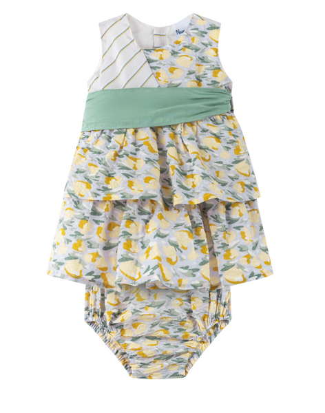 Vestido verde estampado con amarillo y blanco sin manga, para bebe niña | Newness