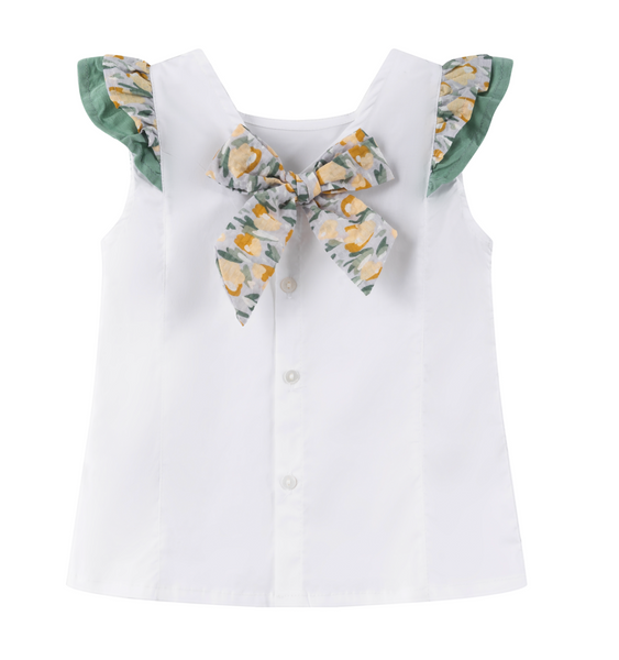Conjunto de niña dos piezas, blusa blanca y falda estampada para niña | Newness
