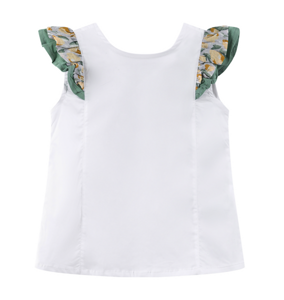 Conjunto de niña dos piezas, blusa blanca y falda estampada para niña | Newness