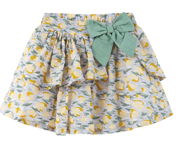 Conjunto de niña dos piezas, blusa blanca y falda estampada para niña | Newness