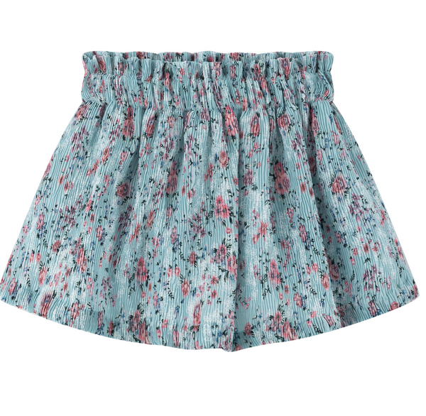 Conjunto de niña blusa blanca con volante estampado y falda estampada azul, para niña | Newness