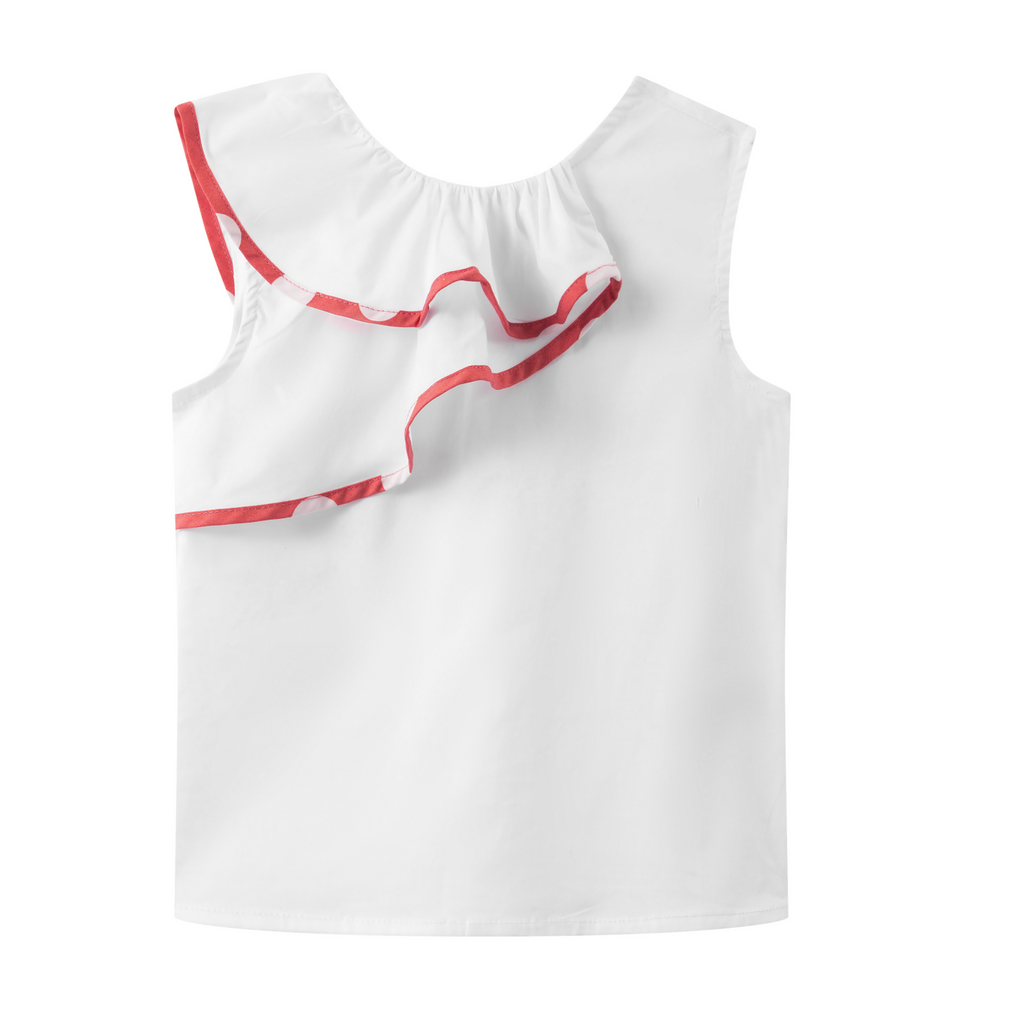 ❤️ Conjunto de blusa blanca con detalles rojos y falda azul