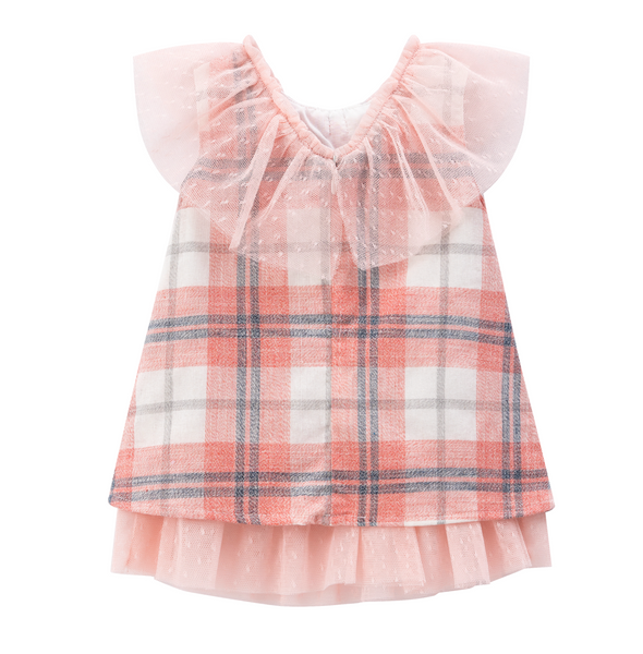 Vestido rosa a cuadros con detalles tul para bebe niña | Newness