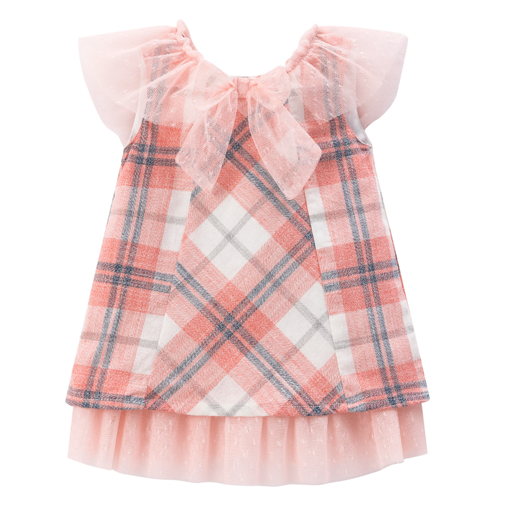 Vestido rosa a cuadros con detalles tul para bebe niña | Newness