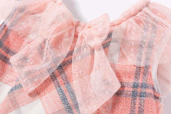 Vestido rosa a cuadros con detalles tul para bebe niña | Newness