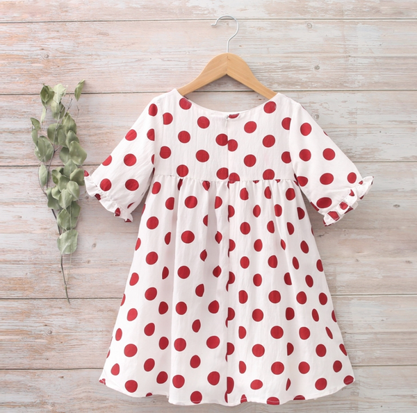 Vestido color blanco con topos granate con detalle en mangas para niña | Dadti