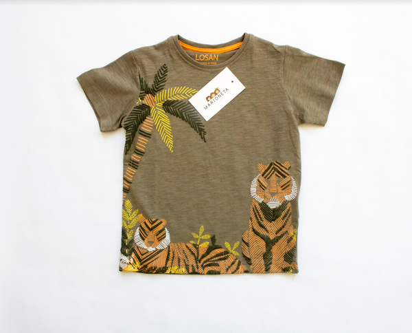 Camiseta de manga corta con print color verde musgo para niño | LOSAN
