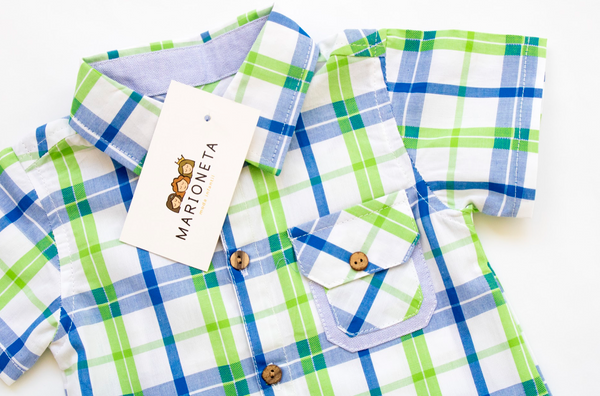 Camisa cuadros verde y azul para bebe niño | Newness