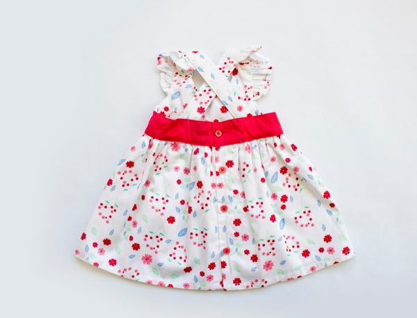 Vestido y braguita color blanco estampado con rosa para bebe niña | Losan