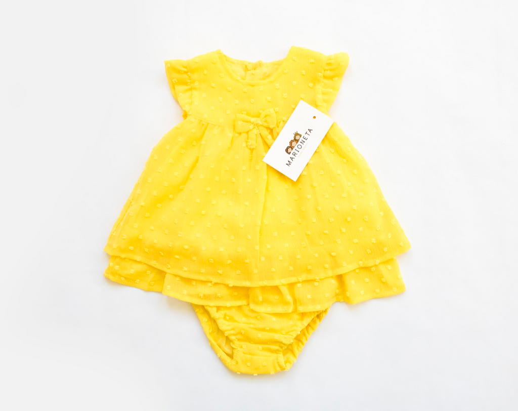 Vestido y braguita color amarillo bebe nina Losan