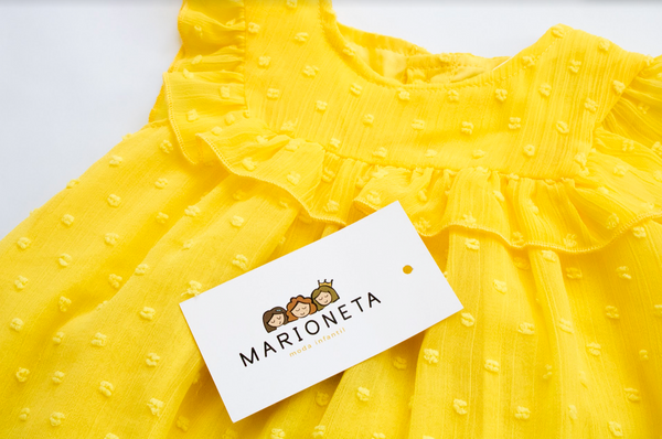 Vestido de plumiti y braguita color amarillo para bebe niña  | LOSAN
