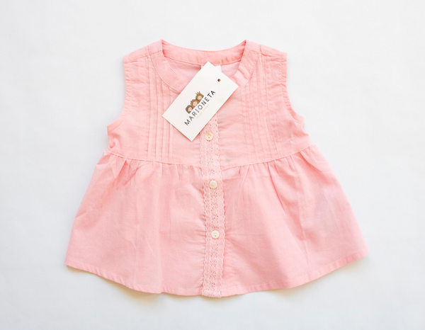 Vestido rosa con detalles al frente sin mangas para bebe niña | Newness