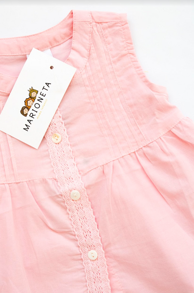 Vestido rosa con detalles al frente sin mangas para bebe niña | Newness