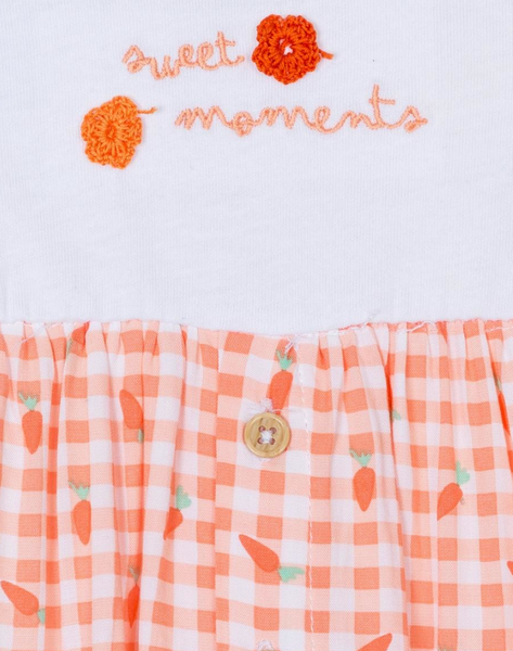Vestido de manga corta en voile color blanco con estampado naranja para bebe niña | LOSAN