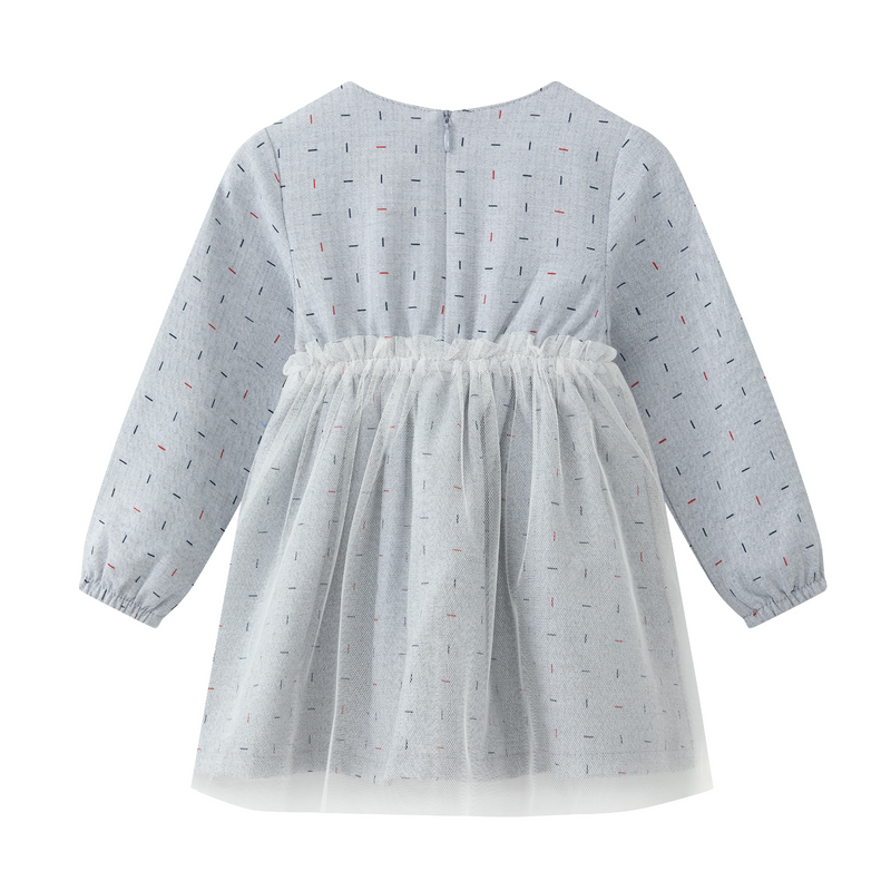 Vestido gris manga larga con falda de tul y detalle de caramelos color gris para bebe niña | Newness