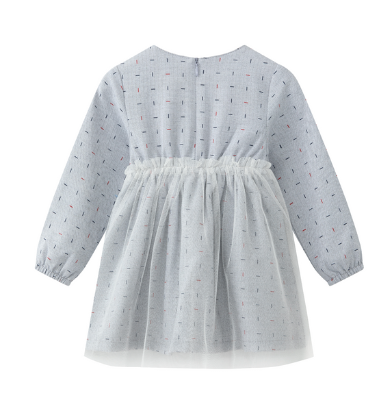 Vestido gris manga larga con falda de tul y detalle de caramelos color gris para bebe niña | Newness