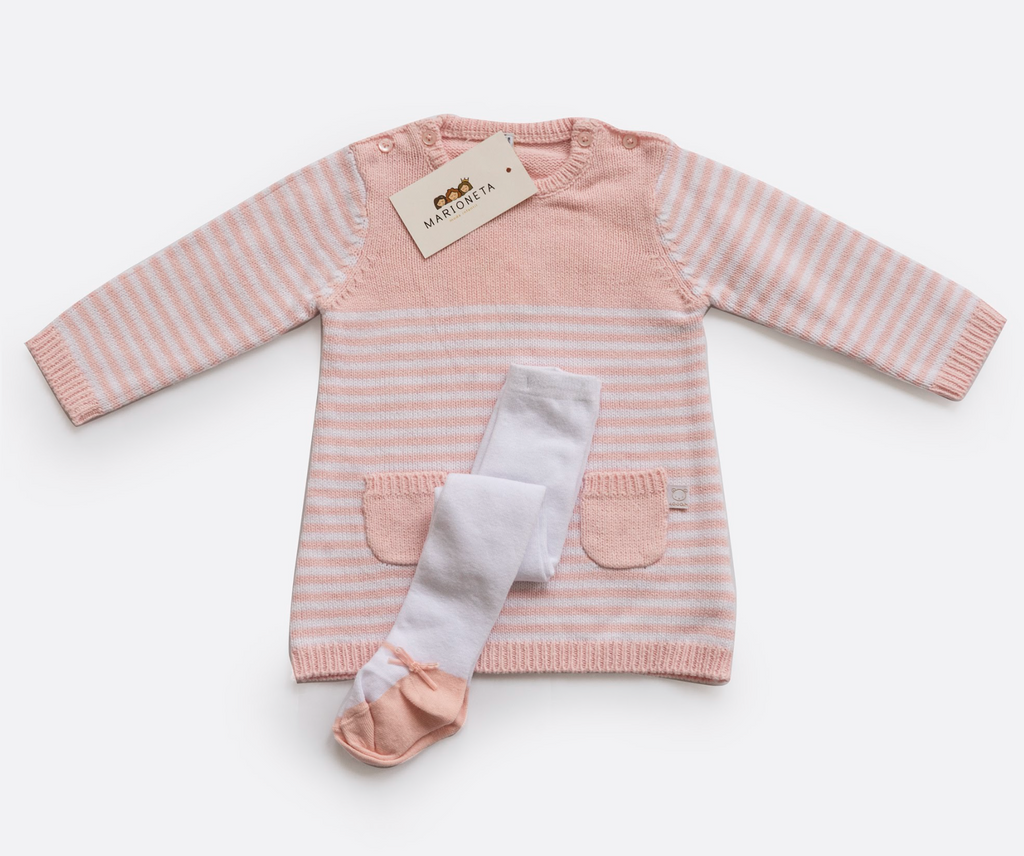 Conjunto dos piezas vestido y mayas color rosa para bebe ni a