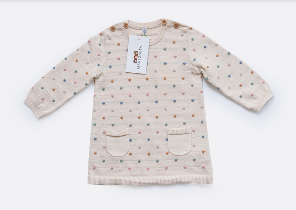 Conjunto vestido  tejido con puntos y mayas para bebe niña | LOSAN