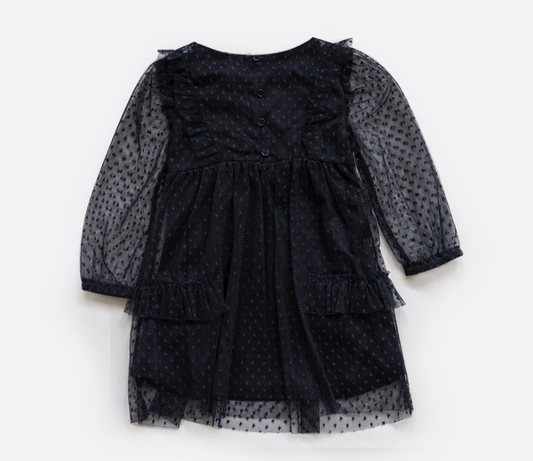 Vestido de manga larga de tul color marino claro para niña | LOSAN