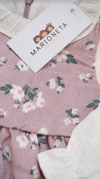 Vestido color rosa estampado flores, cuello y manga blanca para bebe niña | Newness