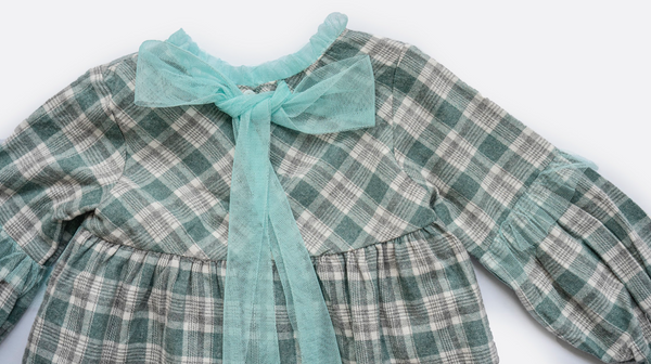 Vestido manga larga con lazo de tul atras color verde para bebe niña |  Newness
