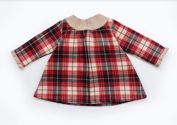 Vestido de cuadros rojos con cuello beige y detalle de moño para bebe niña | Newness