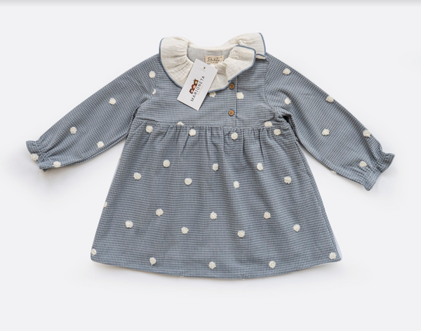 Vestido con cuello de volante al contraste y tejido de lunares  para bebe niña| DADATI