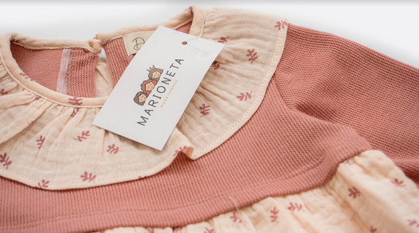 Vestido combinado de color rosa manga larga para bebe niña | Dadati