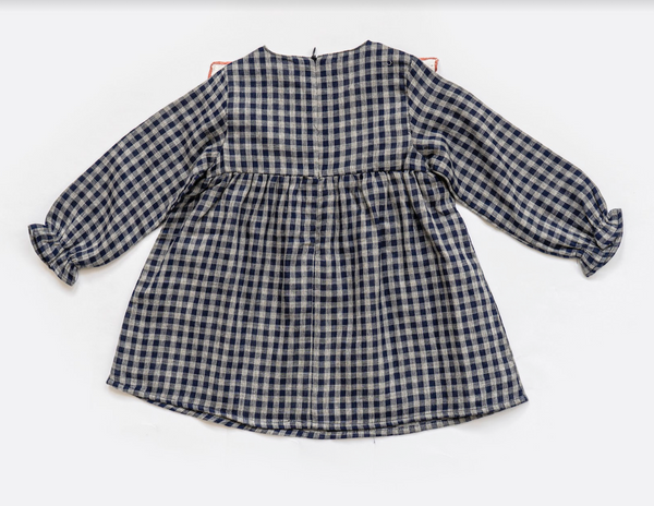 Vestido a cuadros con volantes y lazo blanco roto, manga larga para bebe niña| DADATI