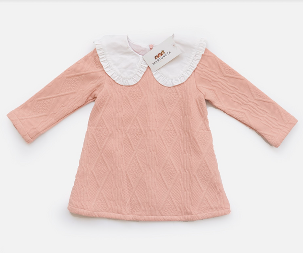 Vestido rosa con cuello blanco, manga larga para niña | Newness