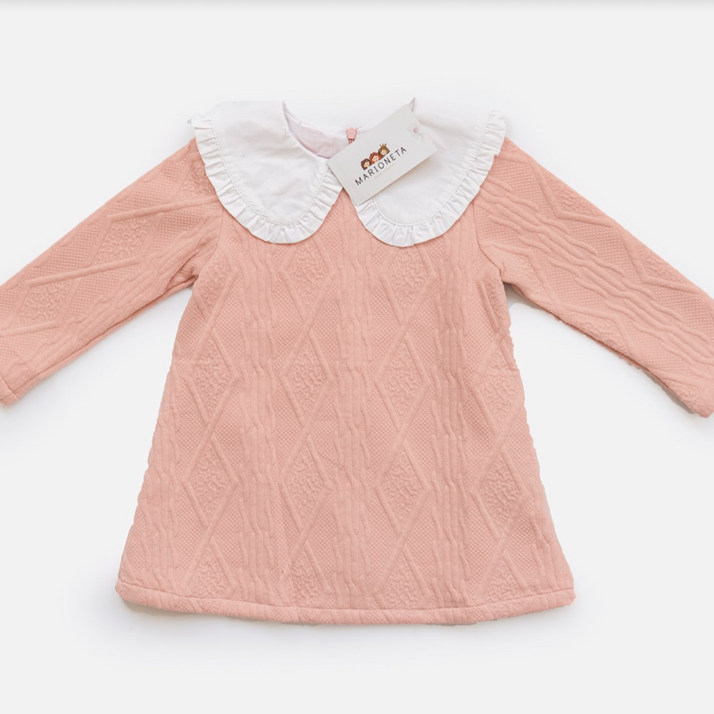 Vestido rosa con cuello blanco, manga larga para niña | Newness