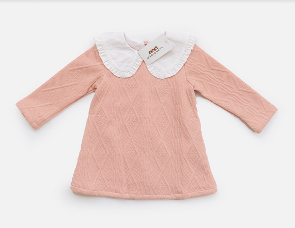 Vestido rosa con cuello blanco, manga larga para niña | Newness
