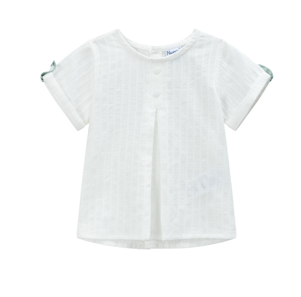 Conjunto de vestir de bebe niño camisa m/c color crudo y short cuadros verdes para bebe niño | Newness