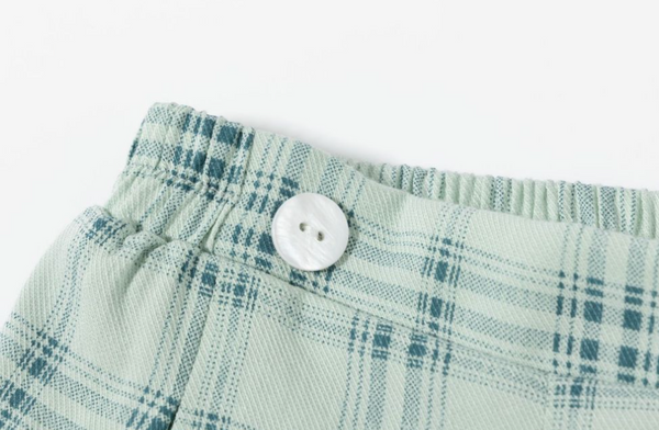 Conjunto de vestir de bebe niño camisa m/c color crudo y short cuadros verdes para bebe niño | Newness