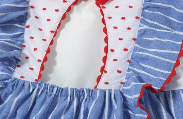 Vestido con braguita de fiesta  azul con rayas blancas con lazo atras para bebe niña | Newness