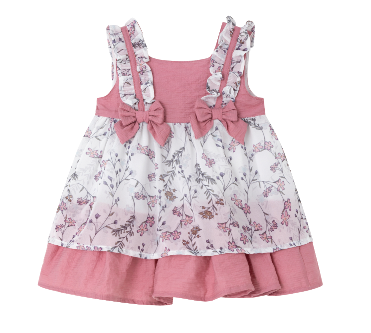 Vestido con braguita de fiesta rosa con tejido de flores par bebe niña | Newness
