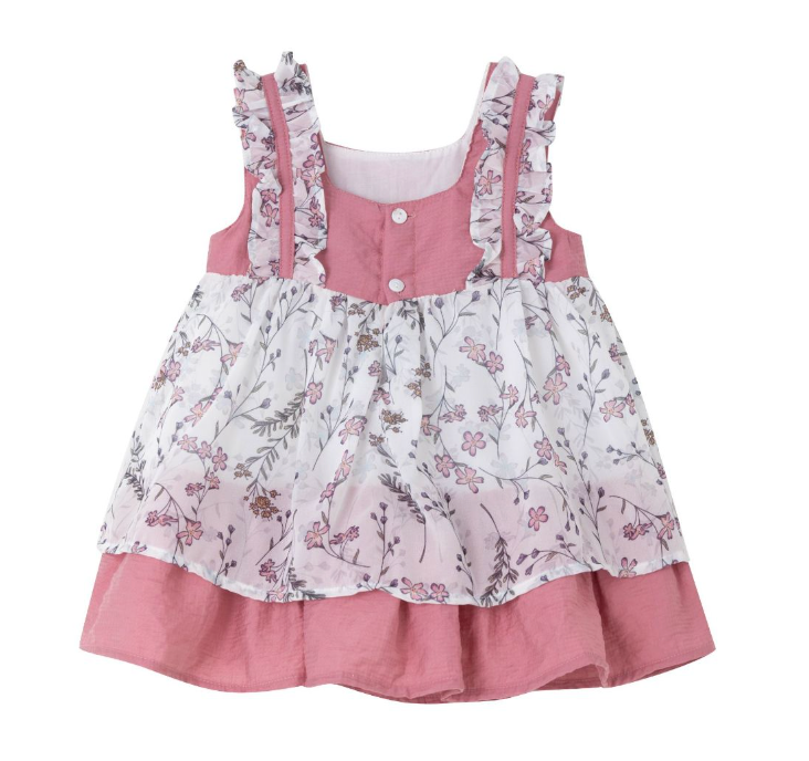 Vestido con braguita de fiesta rosa con tejido de flores par bebe niña | Newness