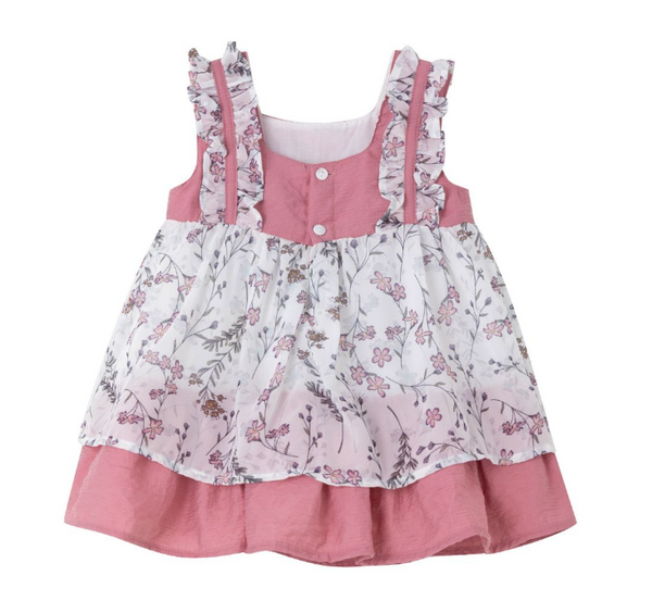 Vestido con braguita de fiesta rosa con tejido de flores par bebe niña | Newness
