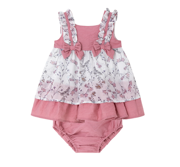 Vestido con braguita de fiesta rosa con tejido de flores par bebe niña | Newness